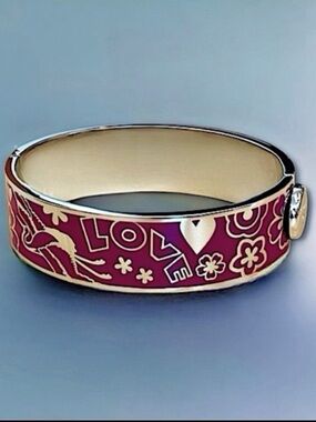 Johnny Was Love Hinged Pink Love Motif Enamel Bangle Bracelet